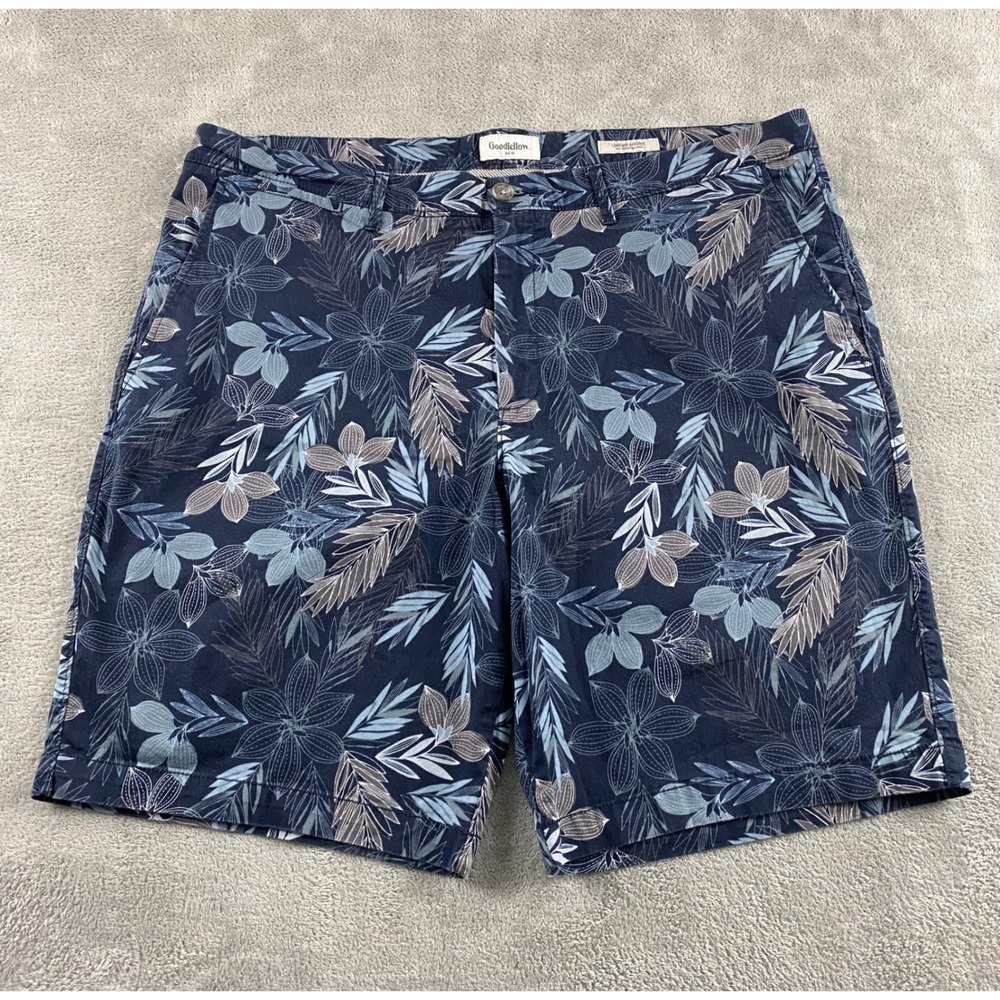 Goodfellow & Co Mens Linden Short Navy Blue Tropical Floral Chino Shorts Size 40